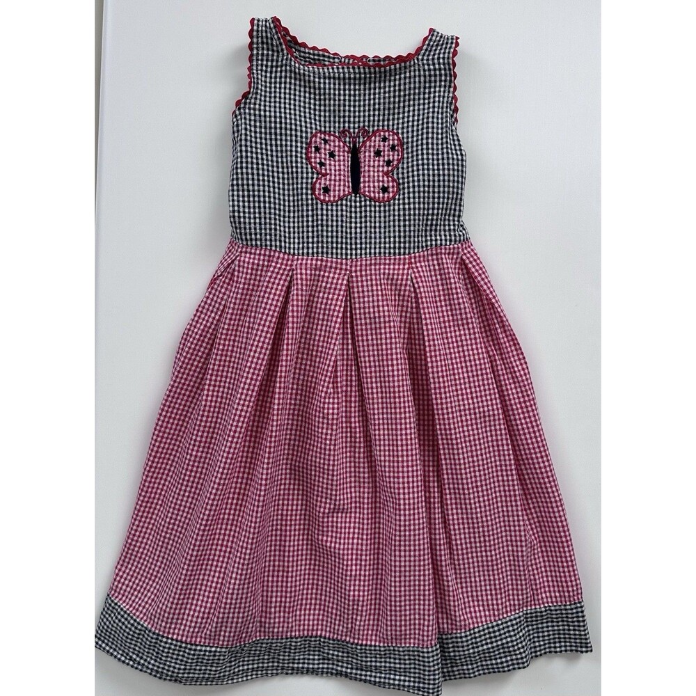 Vintage 1990s Baby Crew USA Girls Gingham Butterfly Dress 2T